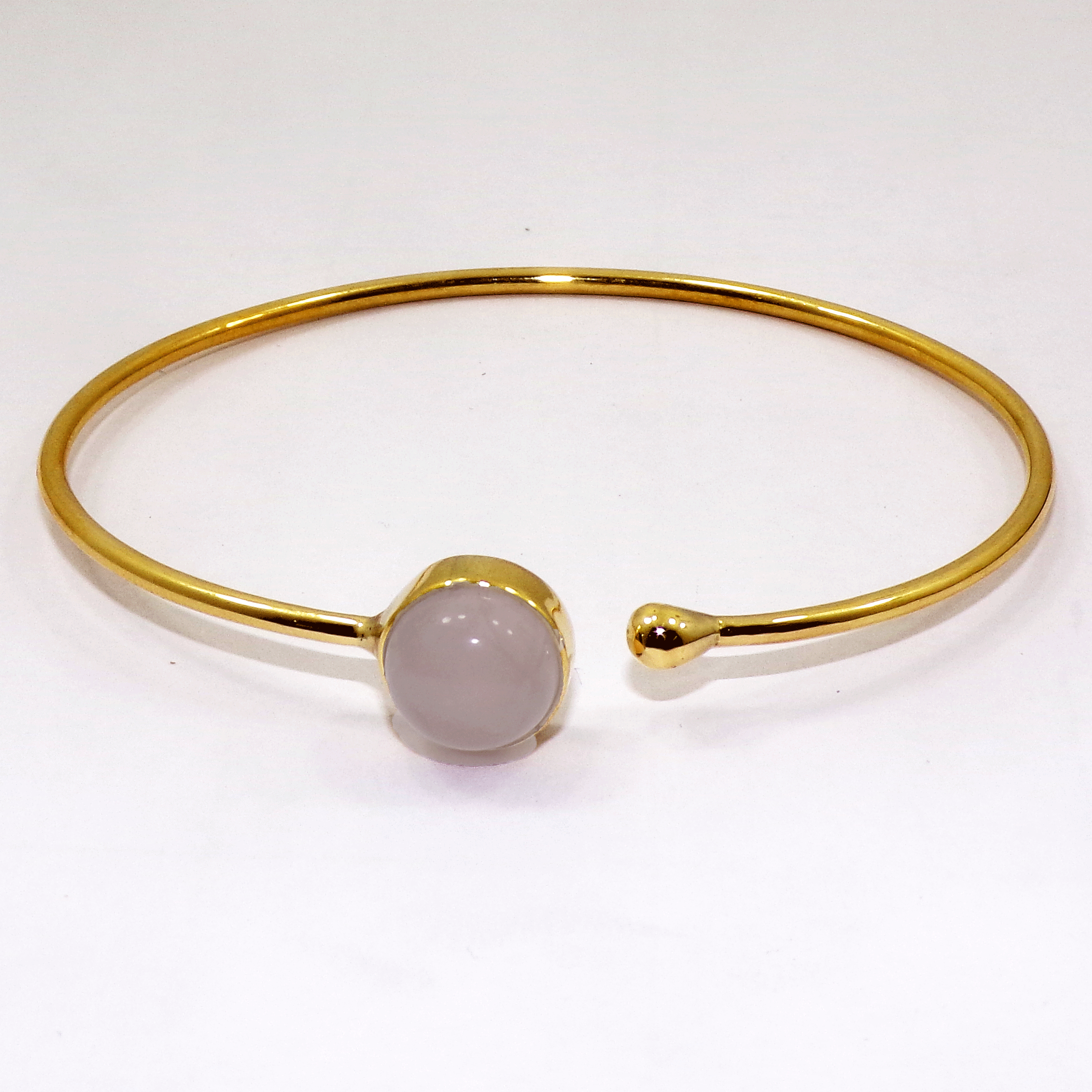 Magnificent Rose Quartz Cab Bangle F - JBB999 Recent Arrival Round Shape Gemstone With 18ct Gold Plating Brass Bangle